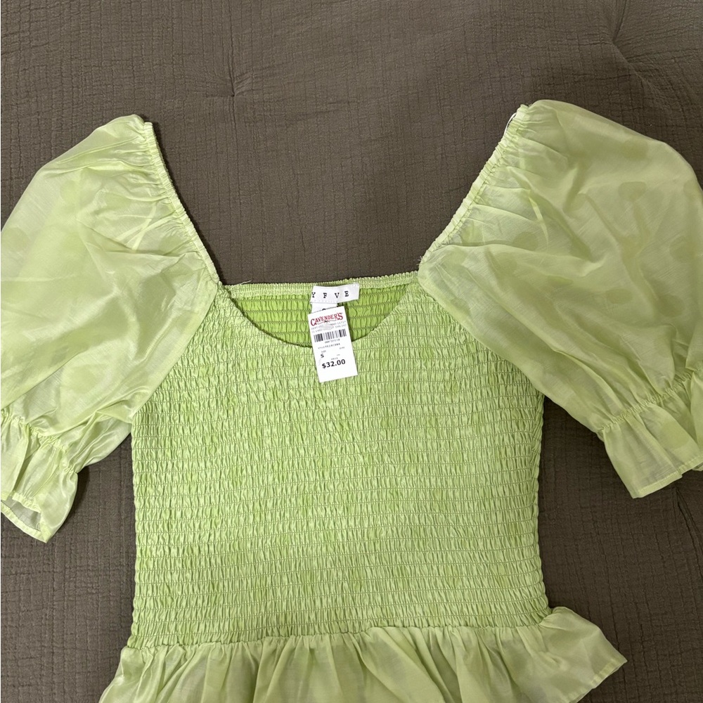 HYFVE Green Smocked Ruffle Blouse